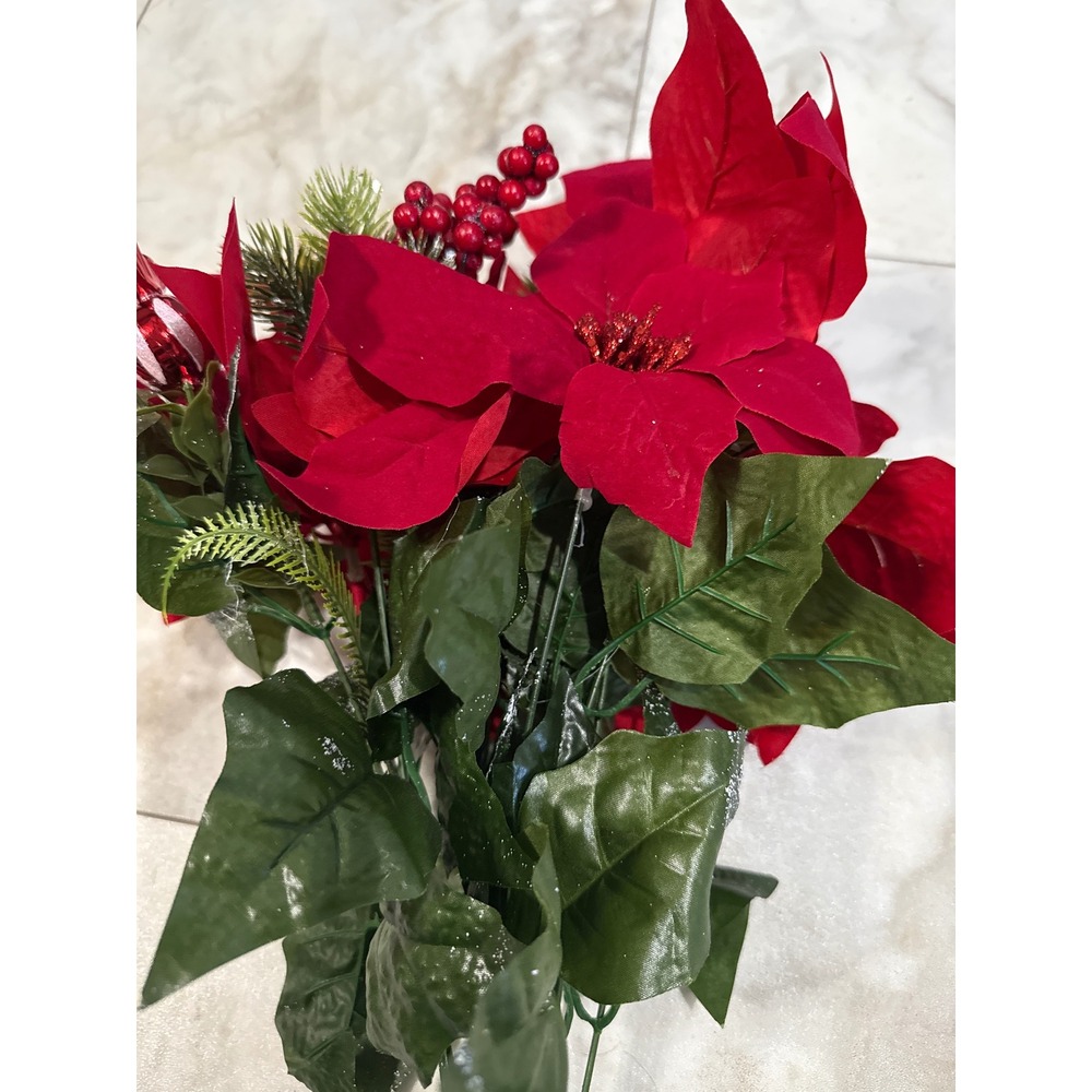 Ashland Christmas Deluxe Bush Red Poinsettia Berry Candy Ornament Floral Pick